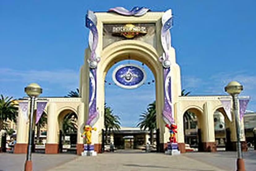 Universal Studios Japan entrance gates with park visitors