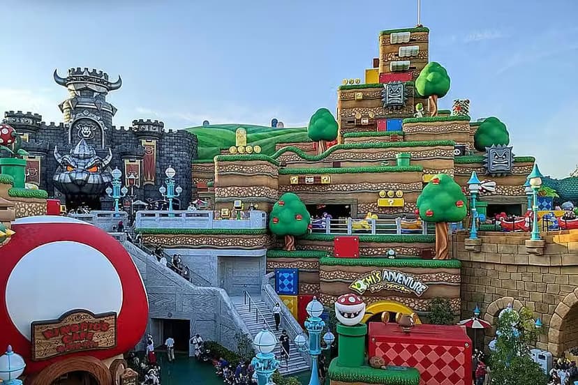 Super Nintendo World with guests enjoying the park